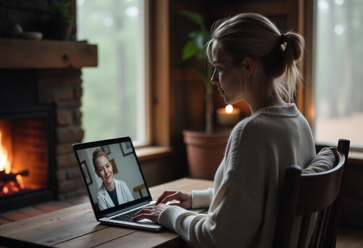 Virtual telepsychiatry session on a laptop